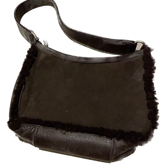 NWOT-UGG Fur Mini Shoulder Bag w/ Real Dyed Shearling Sheepskin Chocolate Brown - Picture 2 of 4